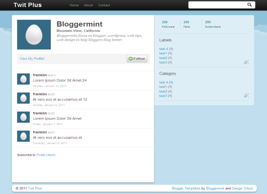 Twit Plus Twitter Inspired Blogger Template