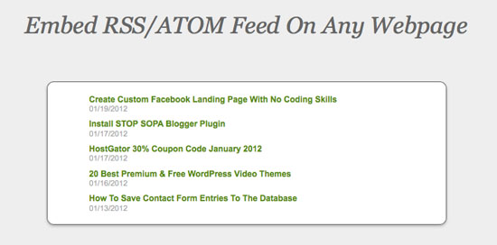 embed rss feed on any webpage